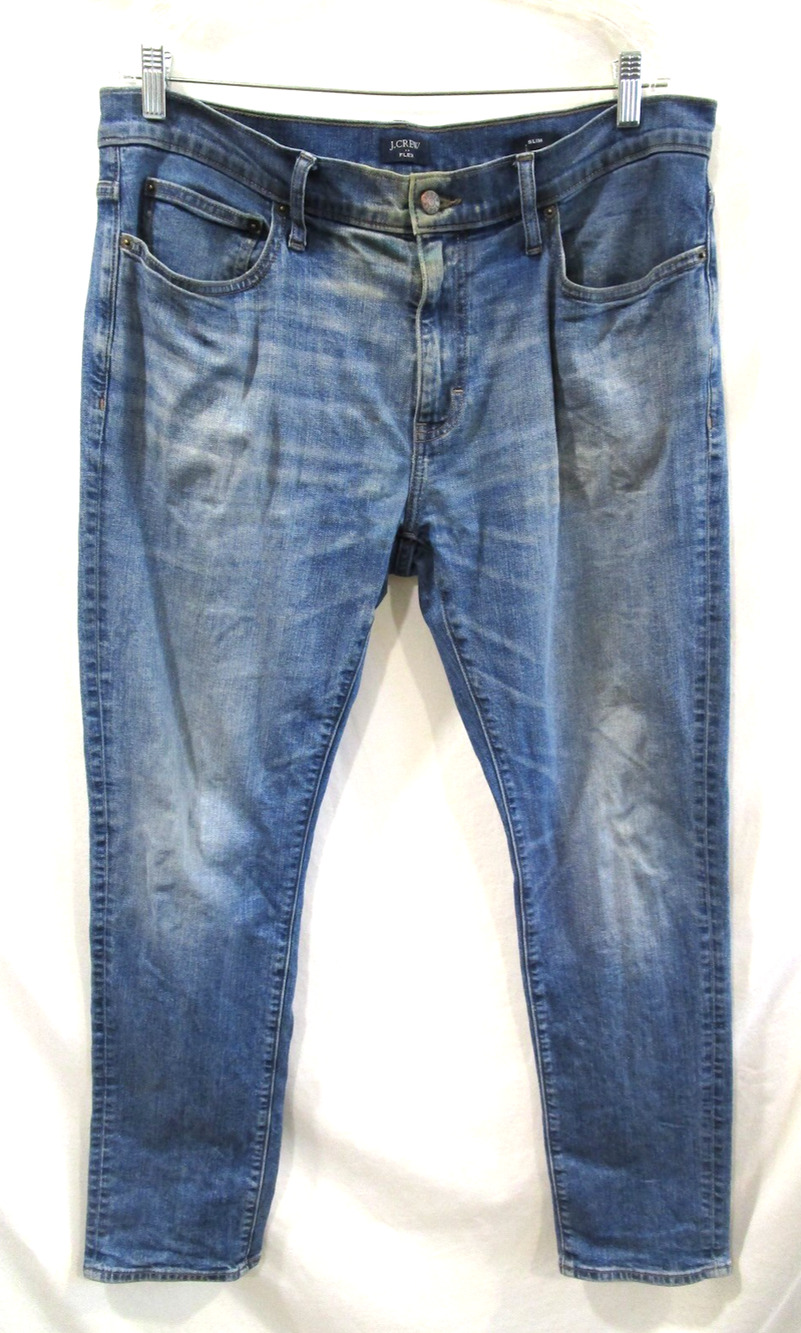J.CREW Flex Slim Blue Medium Wash Straight Leg Stretch Denim Jeans Men 35x32